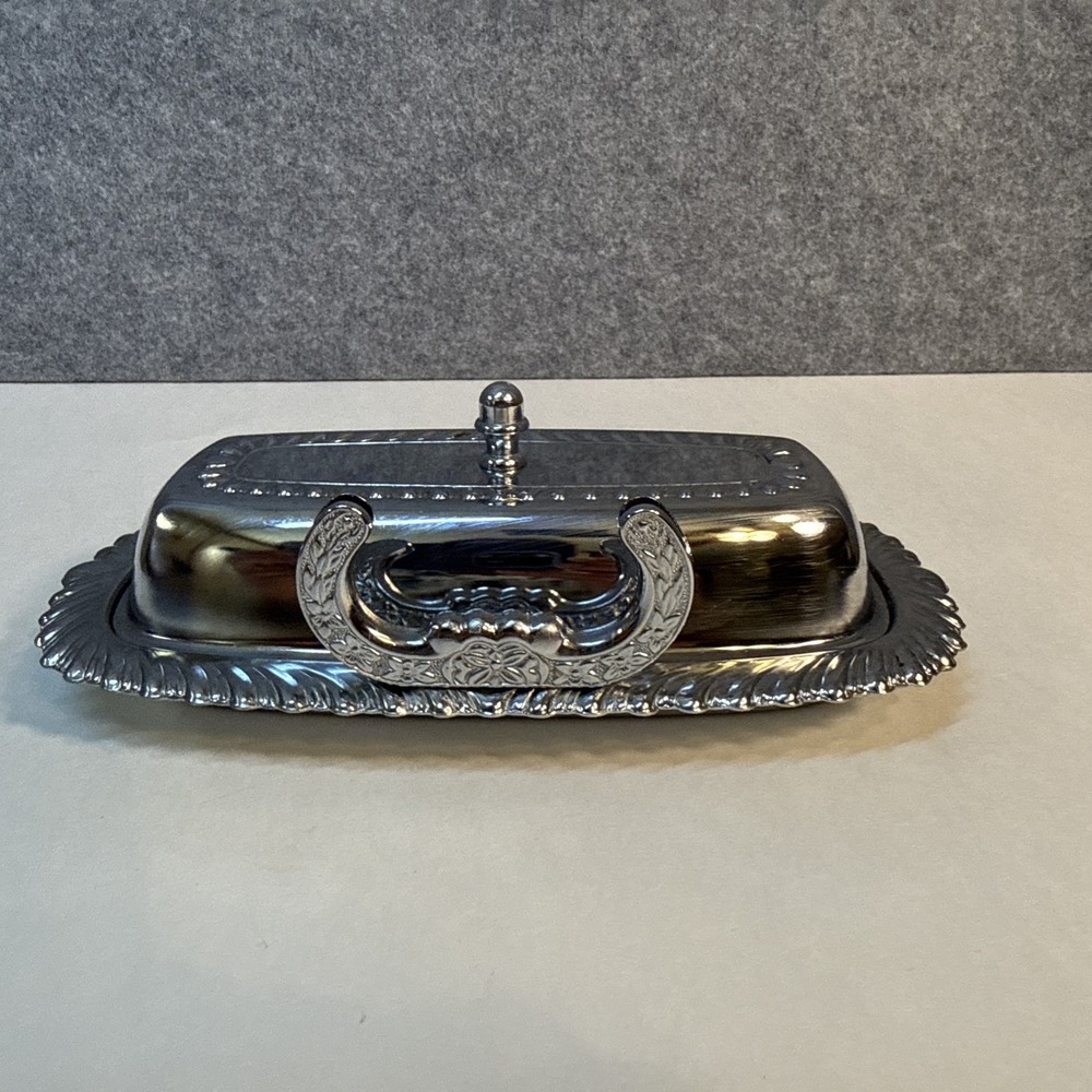 VTG Irvinware Silver Plate Covered Butter Dish With Glass Tray